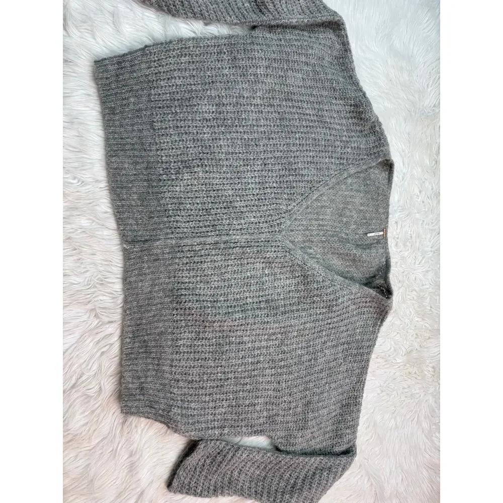 Free People Women's Moonbeam V‎ Alpaca Blend Knit Oversize Sweater Gray Size S
